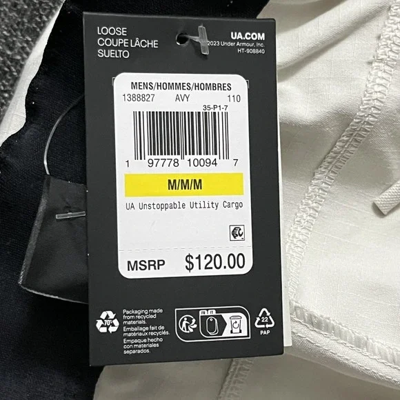 Under Armour Pants Mens Medium White UA Unstoppable Utility Cargo Polyester